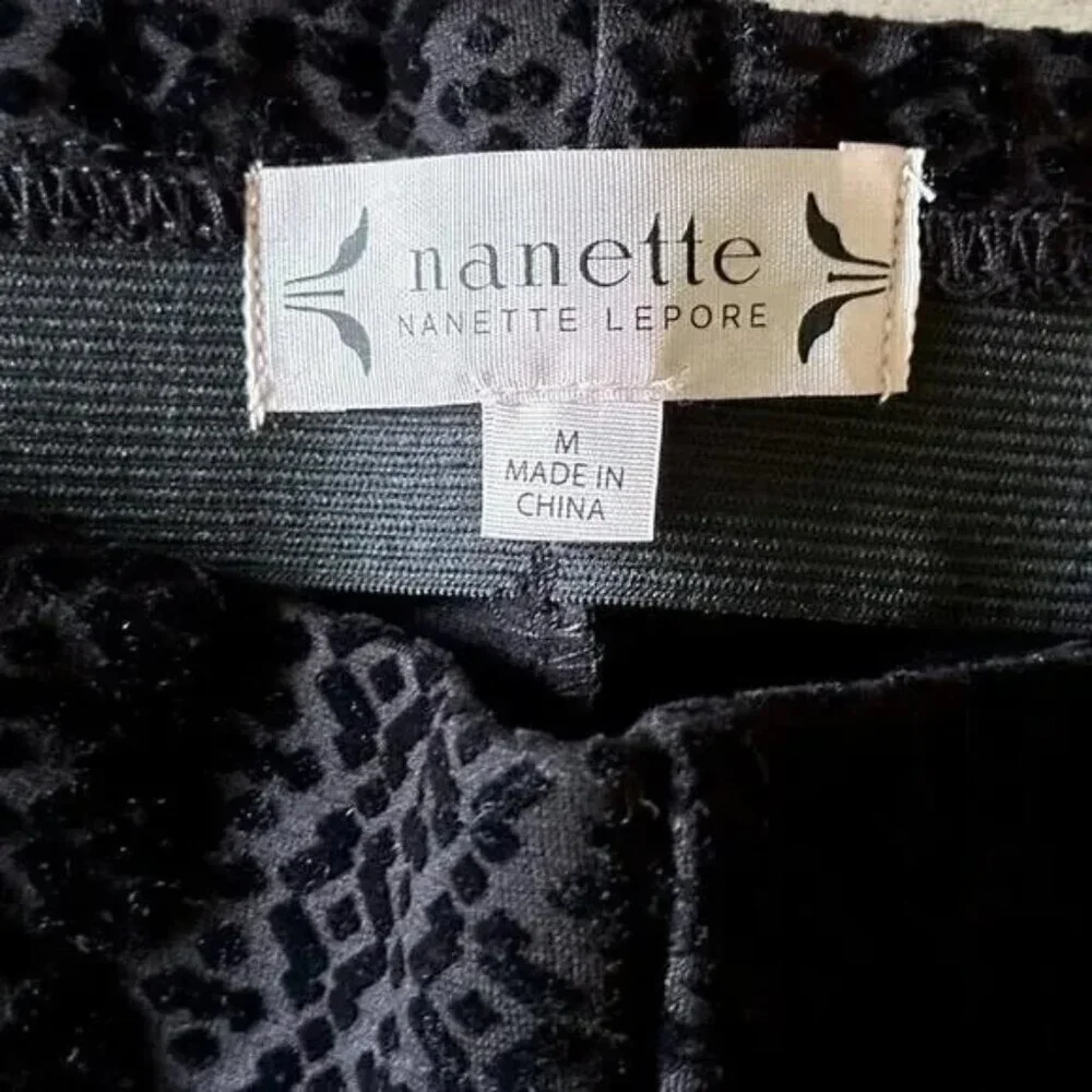 Nanette Lepore Black Flocked Velvet Skinny Ankle Pants Pull On Stretch M NWT
